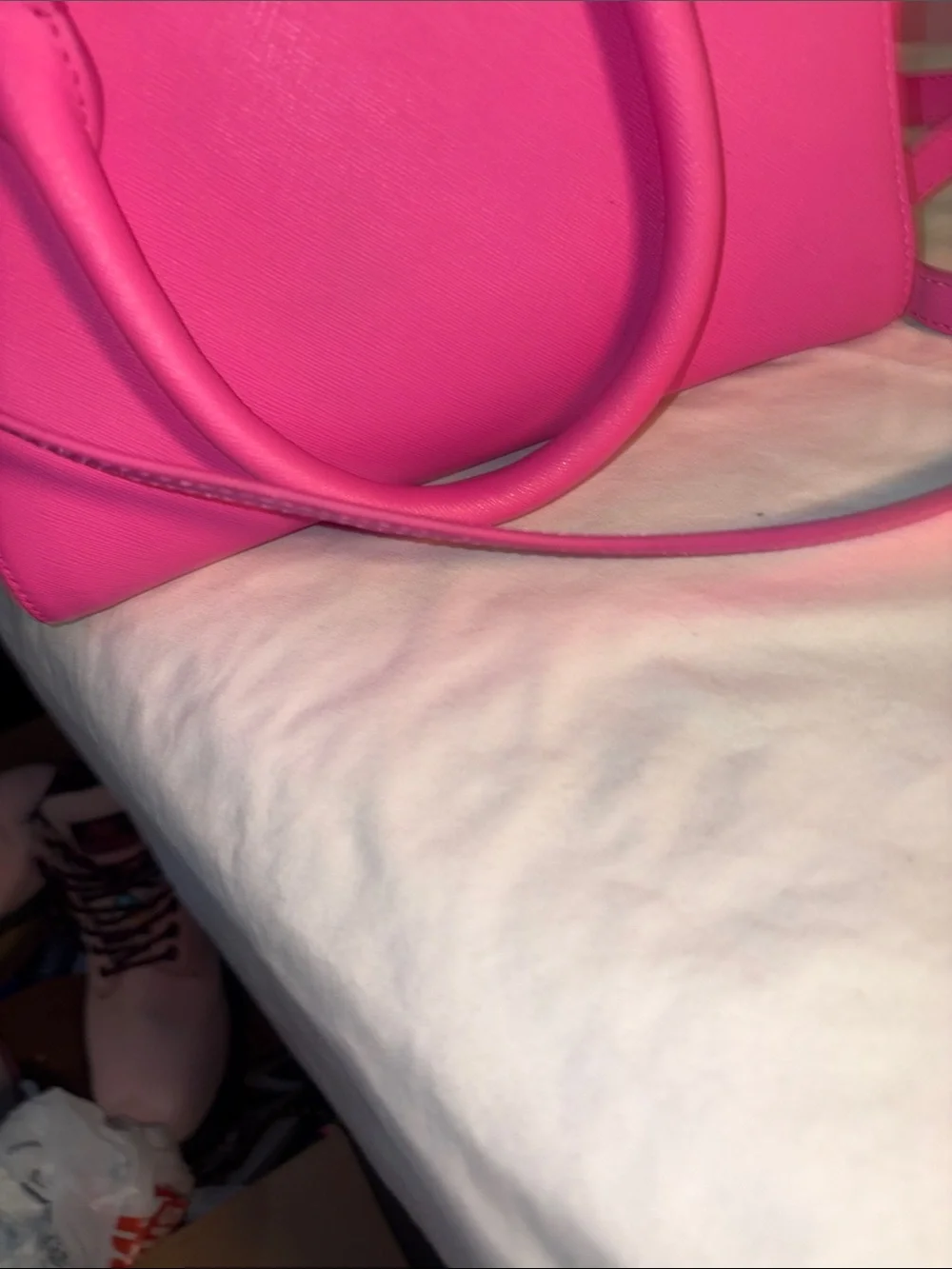 Vince Camuto Hot Pink Saffiano Satchel with Gold Hardware. Authenticity verified